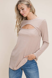 TL1570 Ribbed Keyhole Top : Beige / XL