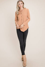 TL1640 Rib Knit Faux Button Top : Pumpkin / Solid / XL