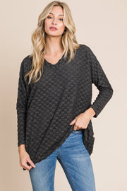 TL1772 CHECKER V-NECK TUNIC : Taupe / Solid / XL