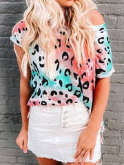 Leopard Tie-Dye Print Tee: L / Blouse / Leopard