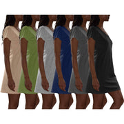 6 Pack Women's Cotton Short Sleeve Long Sleep Shirt: Cherry, Boy Blue, Pink Lavender, Dahlia, Arcadia Green, Violet / Large