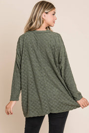 TL1772 CHECKER V-NECK TUNIC : Taupe / Solid / L