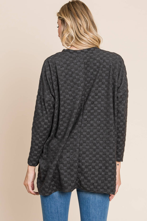 TL1772 CHECKER V-NECK TUNIC : Taupe / Solid / L