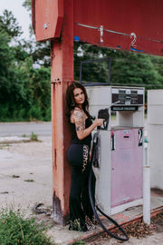 MK367 Leopard Flare Pants: Black / S