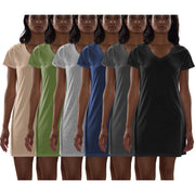 6 Pack Women's Cotton Short Sleeve Long Sleep Shirt: Cherry, Boy Blue, Pink Lavender, Dahlia, Arcadia Green, Violet / Small