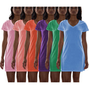 6 Pack Women's Cotton Short Sleeve Long Sleep Shirt: Cherry, Boy Blue, Pink Lavender, Dahlia, Arcadia Green, Violet / Small