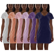 6 Pack Women's Cotton Short Sleeve Long Sleep Shirt: Cherry, Boy Blue, Pink Lavender, Dahlia, Arcadia Green, Violet / Small