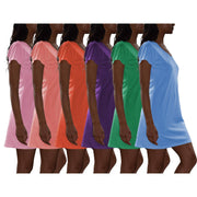 6 Pack Women's Cotton Short Sleeve Long Sleep Shirt: Cherry, Boy Blue, Pink Lavender, Dahlia, Arcadia Green, Violet / Large