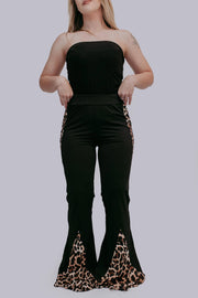MK367 Leopard Flare Pants: Black / S
