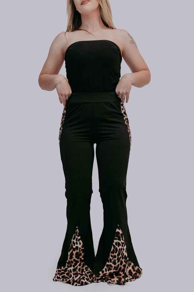 MK367 Leopard Flare Pants: Black / S