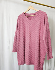 TL1772 CHECKER V-NECK TUNIC : Taupe / Solid / L