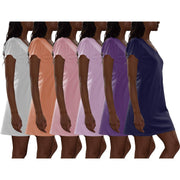 6 Pack Women's Cotton Short Sleeve Long Sleep Shirt: Cherry, Boy Blue, Pink Lavender, Dahlia, Arcadia Green, Violet / Large