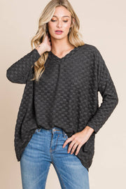 TL1772 CHECKER V-NECK TUNIC : Taupe / Solid / L