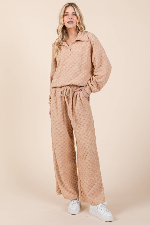 TL1772 CHECKER V-NECK TUNIC : Taupe / Solid / S