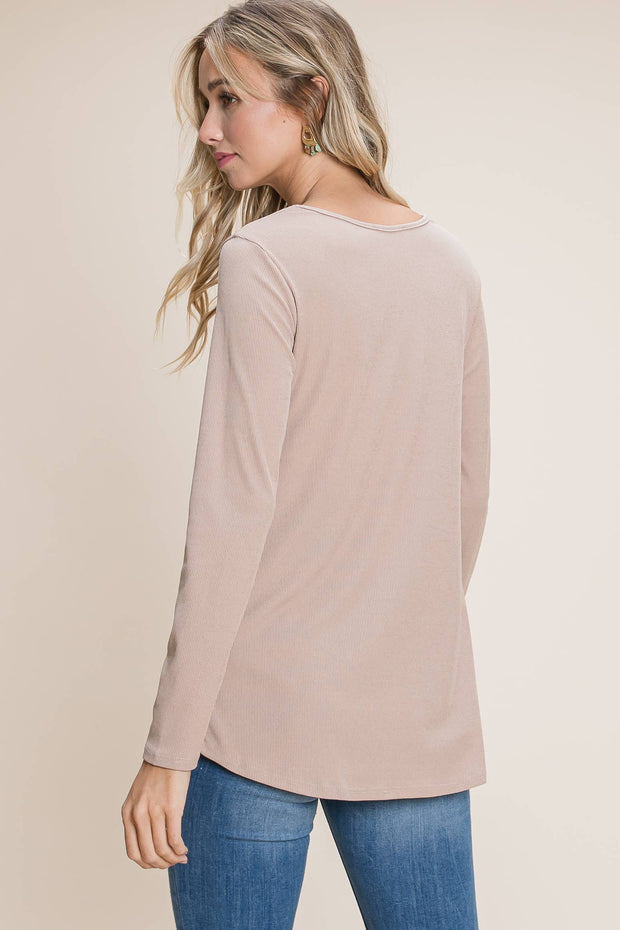 TL1570 Ribbed Keyhole Top : Beige / M
