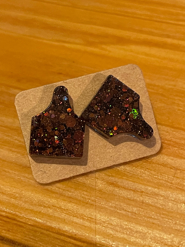 Glitter Cow Tag Studs