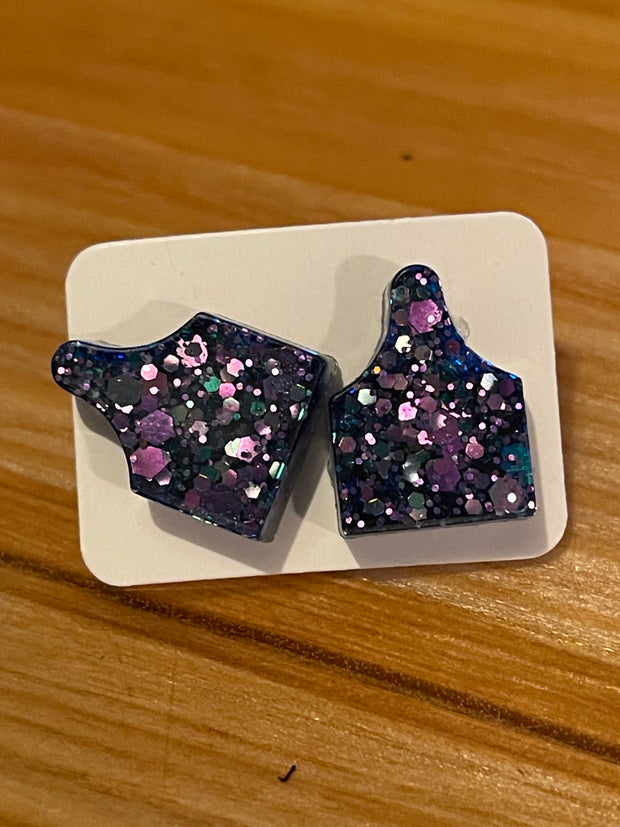 Glitter Cow Tag Studs