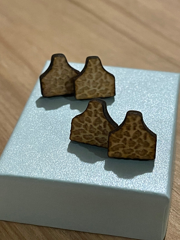 Leopard pattern cow tag studs