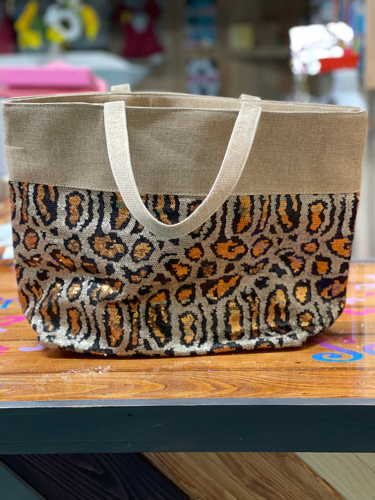 Bossed Leopard Sequin Canvas Tote